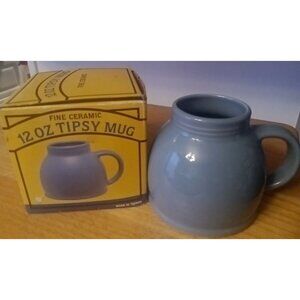 Vintage Tipsy No Spill No Tip Fine Ceramic Travel Mug Coffee Tea Boxed Blue